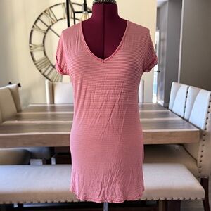 Striped V-Neck Night gown in Red and White